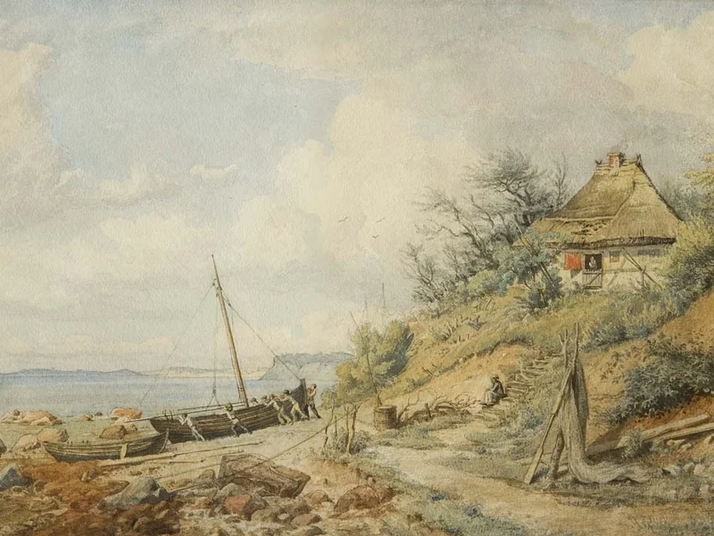 1813-Julius Fiebiger - Villaggio di pescatori Saßnitz sull'isola di Rügen